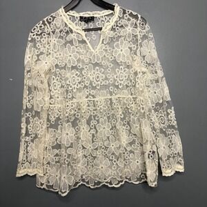 POL Women's Small Sheer Lace Mesh Long Sleeve Babydoll Top Y2k Fairy Whimsy Boho